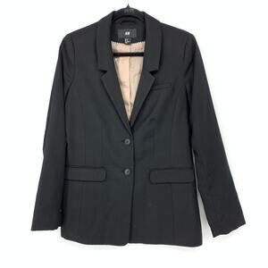 H&M Two Button Blazer Jacket Womens Size 8 Black Stretch